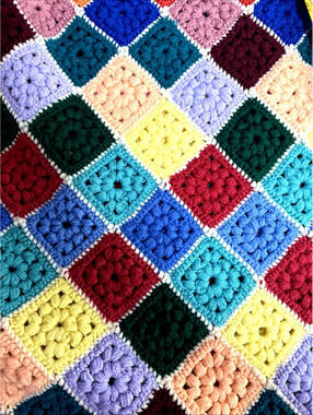 Crochet Knit Blanket Granny Square Pastel Colors Rectangle 72” x 56” Blanket